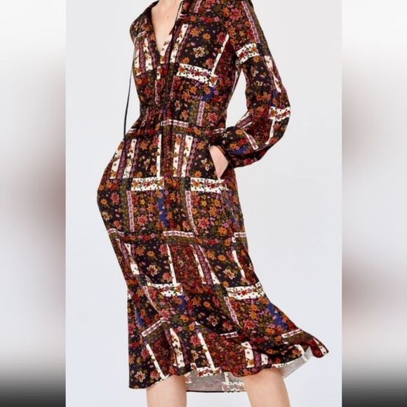 Zara women's sm long sleeve patchwork dress - Picture 2 of 11